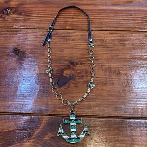 Retired Betsey Johnson Ivy League Oversized Long Blue and Green Anchor Necklace